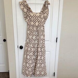 Elegant Cream and Brown Floral Dress